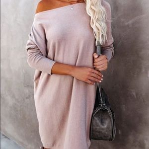 Off the shoulder sweater dress in cocoa whip